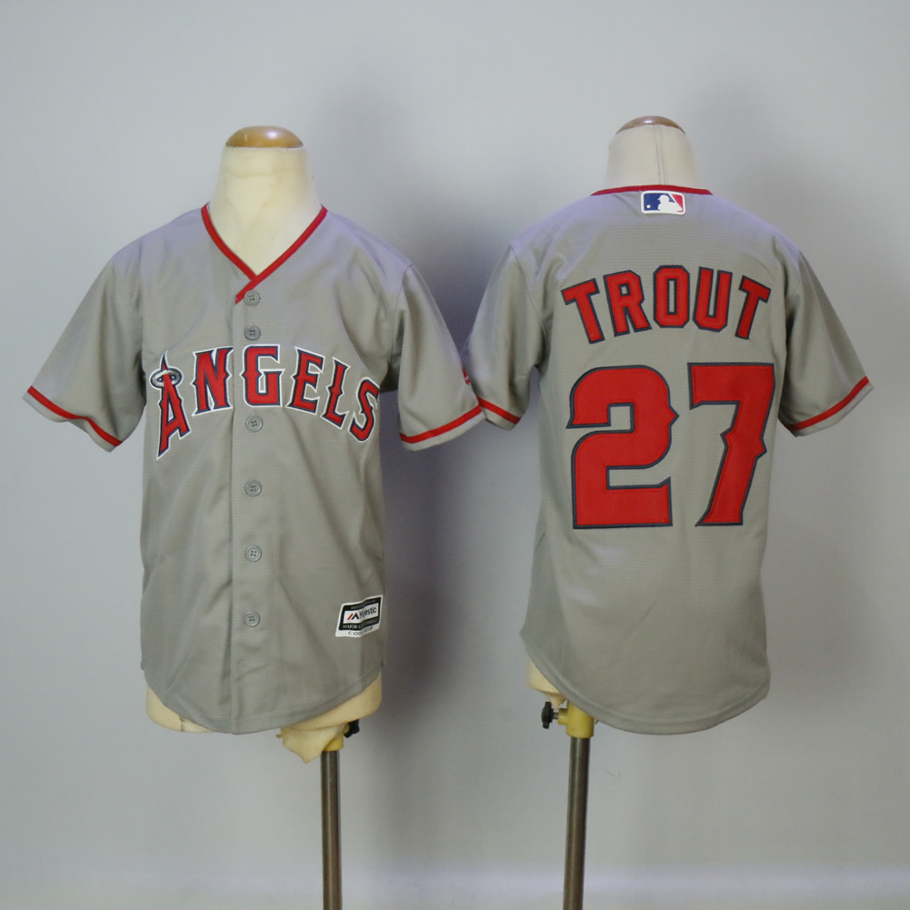 Youth Los Angeles Angels 27 Trout Grey MLB Jerseys
